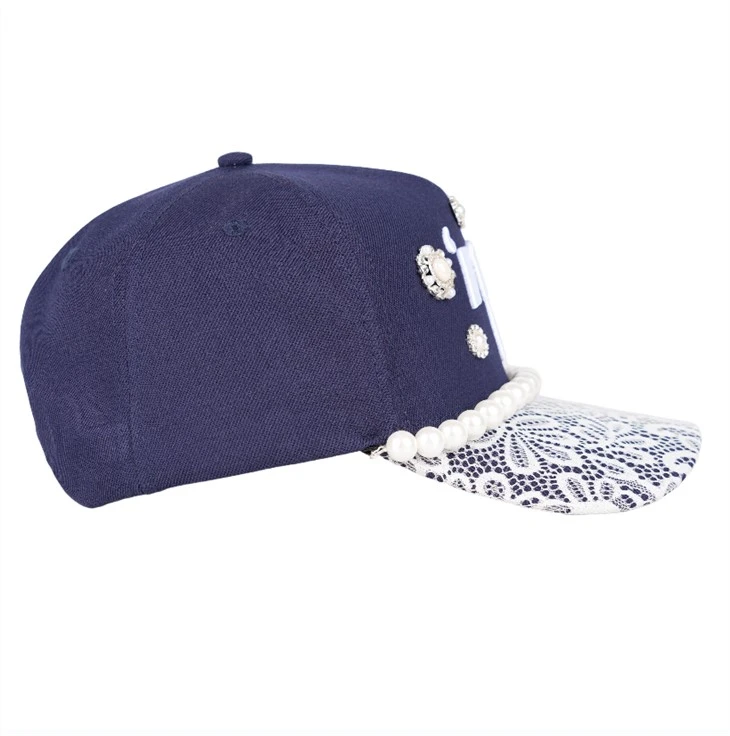TCAP China 5 Panel Wool Blend Lace Hat Exquisite Pearl Chain Baseball Hat price